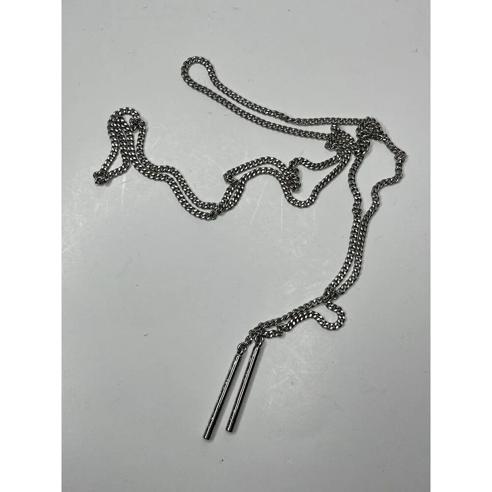 Michael Kors Silver Tone Chain & Bar Lariat Necklace 36